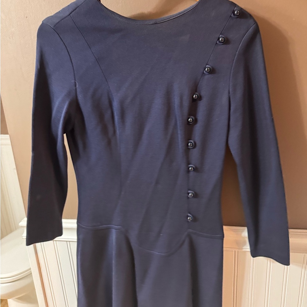 Elegant Navy Button-Detail Dress